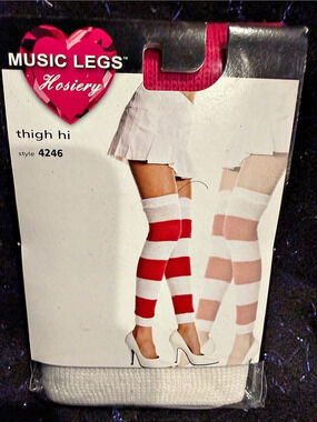 Music Legs Acrylic Leg Warmer Striped White & Red